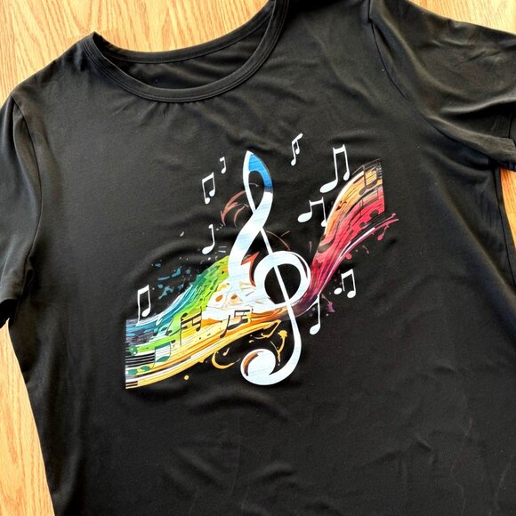 Music Graphic Tee Size 2XL Black Treble Clef Print Short Sleeve Top DESIGN ISSUE - Picture 8 of 9